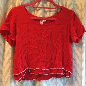 Red crop top with small white fringe